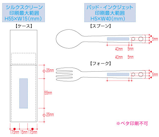 カトラリーセットアルミタイプ・印刷範囲