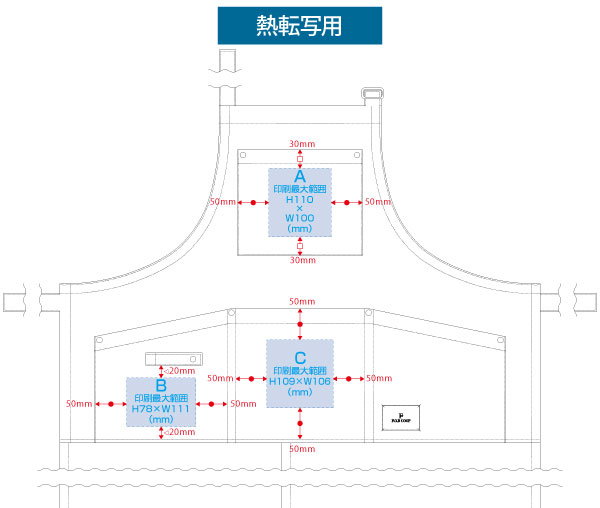 オーガニックコットンワークエプロン熱転写印刷範囲