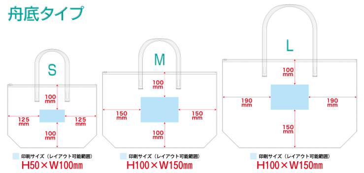 クリアバッグシリーズ舟底タイプ印刷範囲