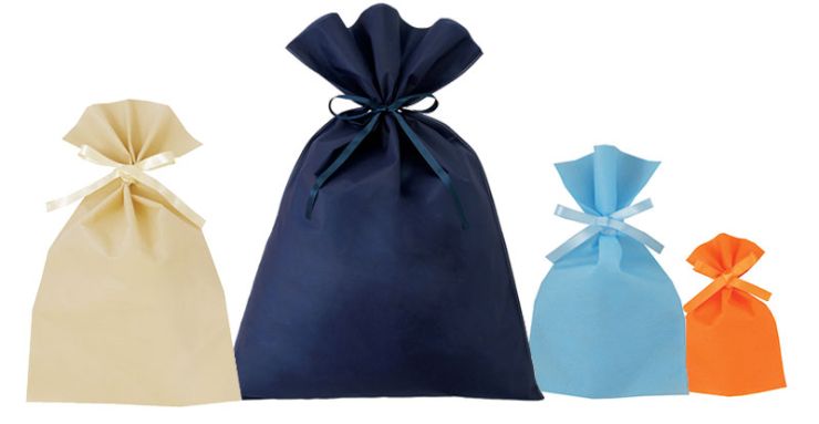 中間絞りの不織布巾着袋